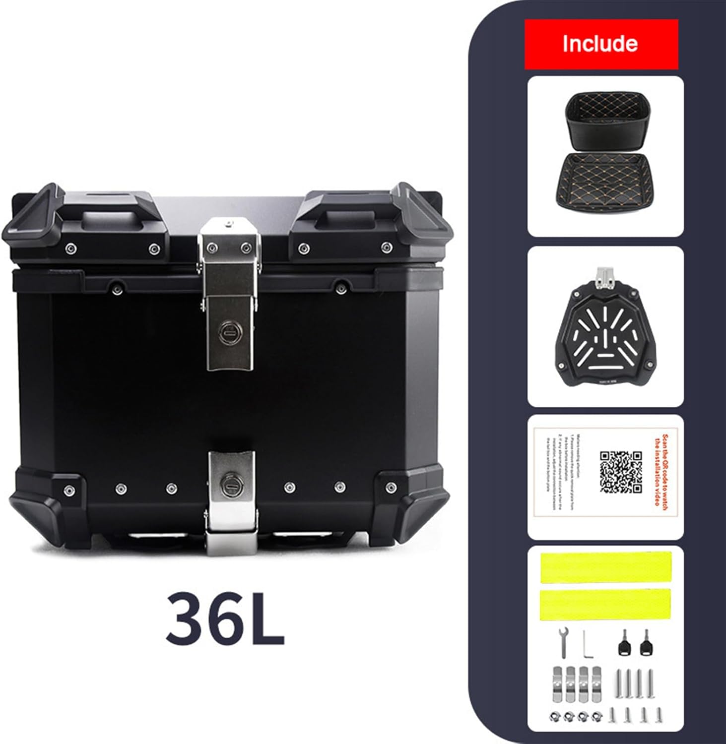 (UNLOCKED MAYBE MISSING KEYS) Motorcycle Tail Box 36L/45L Heavy-Duty Delivery Cargo Trunk with Waterproof Lid & Anti-Shock Base-Universal Rear Storage Case for Food Delivery, Courier, Riders, Black (36L)